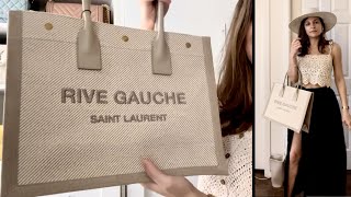 SAINT LAURENT RIVE GAUCHE SMALL TOTE  12 OUTFITS MODSHOTS [upl. by Kennet]