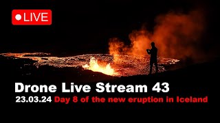 LIVE 230324 Day 8 New volcano eruption in Iceland drone live stream [upl. by Emily488]