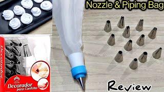 Nozzles amp Piping Bag Kit For BeginnersCake DecorationReview [upl. by Ibor]