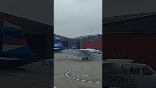 Isles of Scilly Skybus taxiing to stand 1 at Lands End Airport [upl. by Ninnette286]