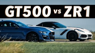 Mustang GT500 vs Corvette ZR1  Street Race Comparison [upl. by Eceinhoj738]