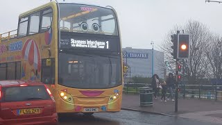 Stagecoach EM 12041 quotNew Sandy the Seasiderquot passes Clock Tower on a 1 to Skegness BS 310324 [upl. by Weitman725]