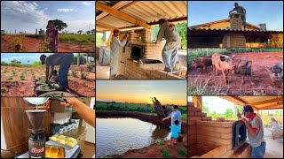 CONSTRUÇÃO CONTINUA DIA DE INSTALAR O FORNO NO FOGÃO À LENHA CAIPIRA E CHAMINÉ PRONTAVIDA NA ROÇA [upl. by Seraphine691]