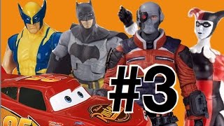 3 Pistoleiro Arlequina Relampago Mcqueen Homem Aranha Batman Wolverine Marvel DC Brinquedos [upl. by Megan994]