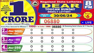 Dear Toucan Sunday Weekly Lottery 8PM 30062024 Dear Nagaland State Lotteries Live Draw Results [upl. by Chavaree973]