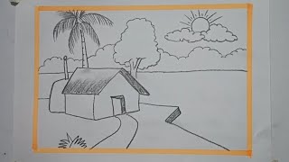 Very easy scenery drawing for kids  kids scenery drawing [upl. by Annerb702]