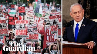 Protests in Washington as Benjamin Netanyahu addresses US Congress [upl. by Rozanna924]