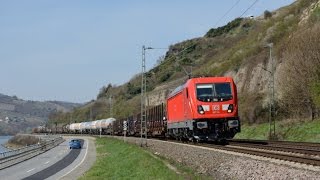 Zugverkehr im Rheintal zwischen Lorch und Assmannshausen mit DB 187 BR 151 von 3 EVUs und mehr [upl. by Aissila]