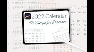 2022 Calendar grid stamps for Procreate [upl. by Adnohsel]