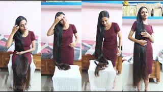 MsRapunzel  Indian Rapunzel displays calf length hair on table [upl. by Shore]