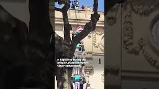 Acrobat seriously injured after hitting head during fall from human tower Shorts [upl. by Yrollam496]