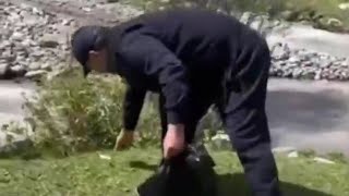 Kyrgyz President Sadyr Japarov himself collected the garbage left by vacationers [upl. by Nahtnhoj]