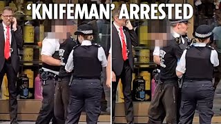 Moment ‘knifeman’ who stabbed girl 11 and woman 34 in Leicester Square is arrested [upl. by Arehahs]