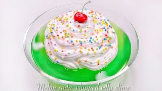 【ASMR】🧁シェービングフォームを絞ったメロンソーダたぷたぷスライム🍈【音フェチ】 Melon soda whipped jelly slime 멜론 소다 휘핑 젤리 슬라임 [upl. by Jaenicke]