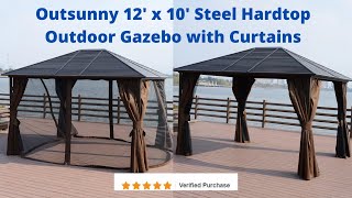 Outsunny 12 x 10 Steel Hardtop Outdoor Gazebo with Curtains [upl. by Namron]