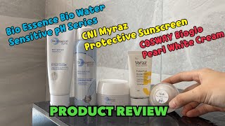 Review Bio Essence Bio Water Sensitive pH CNI Myraz Sunscreen amp COSWAY Bioglo Pearl White Cream [upl. by Horne348]