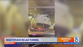 Video Boat gets stuck in tunnel near Los Angeles International Airport [upl. by Nylassej]