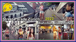 Street Parade Zürich  Viele Menschen beim Bahnhof Stadelhofen  Stadt Zürich  Schweiz 2023 [upl. by Jehu982]