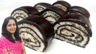 Oreo Biscuit Swiss Roll Without Whipped Cream Dark Chocolate Oven Egg  No Bake Swiss Roll [upl. by Iras]