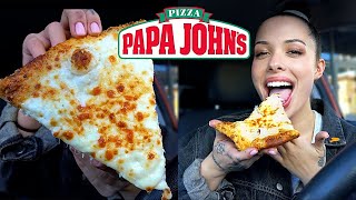 Trying Papa Johns NEW Extra Cheesy Alfredo Pizza w Garlic Parmesan Crust 🍕 [upl. by Marek36]