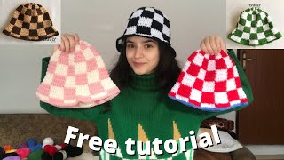 HOW TO crochet a checkered bucket hat  DIY bucket hat [upl. by Coplin994]