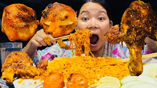 Eating spicy noodles with chicken leg piece ￼￼ll spicy noodles 2x ll asmr mukbang noodles [upl. by Pomona]