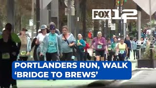 Portlanders run walk across iconic bridges in annual ‘Bridge to Brews’ race [upl. by Htezil]