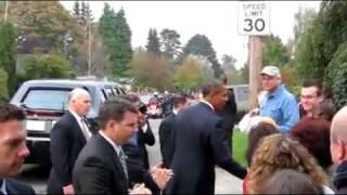 Obama greets the neighbors after his neighborhood chat Seattle October 2010 [upl. by Pearlman325]