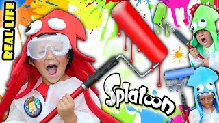 REAL LIFE SPLATOON CHALLENGE 3 Minute Splat Roller Battle w Paint Balloons FUNnel Vision Mess [upl. by Filahk]