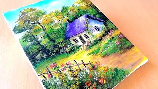 Easy Acrylic Painting house and garden  Landscape Scenery art how drawing asmr diy tutorial [upl. by Elijah590]