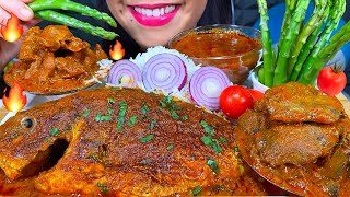 ASMR BIG FISH CURRY CHICKEN LIVER amp GIZZARD CURRY ASPARAGUS RICE MASSIVE Eating Sounds [upl. by Langelo]