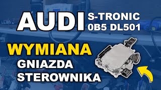 Wymiana uszkodzonego zalanego gniazda wtyczki w sterowniku skrzyni biegów Audi Stronic DL501 0B5 [upl. by Anerehs]