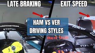 Contrasting the Driving Styles of Lewis Hamilton and Max Verstappen Late Braking vs Exit Speed [upl. by Eninnaej]