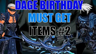 AQW Must Get Dage Birthday Items 2  Boss Drops  Merge Shops  Seasonal Items [upl. by Mcfadden]