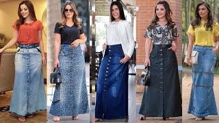 OUTFITS CON FALDAS LARGAS DE MEZCLILLA PARA IR A LA IGLESIA [upl. by Carlina544]