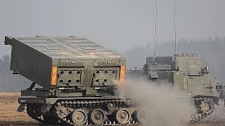 Multiple Launch ROCKET System IN ACTION British Army LIVEFIRE TRAINING exercise Dynamic Front [upl. by Tenaj936]