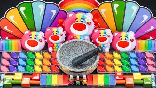 Satisfying Crushing with Rainbow Lotso Makeup Cosmetics Glitter Eyeshadow into Glossy Slime ASMR [upl. by Zeb]