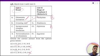 Match ListI with ListII ListI Event ListII Stage of ProphaseI MeiosisI A Chiasmata [upl. by Krug401]