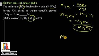 The molarity of 1L orthophosphoric acid H2PO4 having 70 purity by weight specific gravity154 g [upl. by Herod]