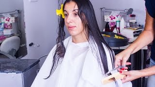 Straight haircut in curled hair starting with very long lenght [upl. by Churchill]