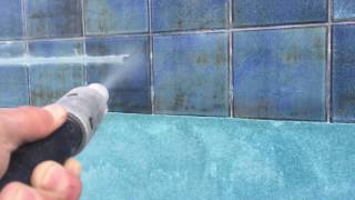 Superior Pool Tile Cleaning  Damage Free Dry Soda Blasting Calcium Deposits From Pool Tile [upl. by Akimrej969]