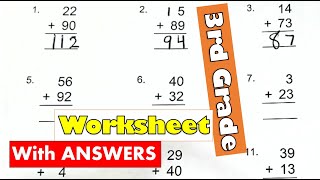 3rd Grade Math  Adding 2digit Numbers Regrouping Worksheet With Answers  Learning Video For Kids [upl. by Infield928]