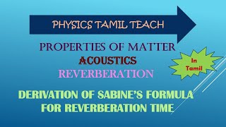 ACOUSTICS  REVERBERATION  REVERBERATION TIME DERIVATION OF SABINES FORMULA EXPLAINATION IN TAMIL [upl. by Daub]