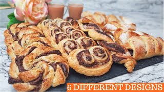 Nutella Puff Pastries  6 Different Pastry Designs  Bakarkhani Recipe [upl. by Tade90]