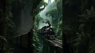 A moving circuit of mysterious jungles ravines trees vegetation and old black train [upl. by Hessler]