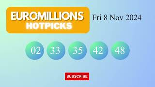 EuroMillionsHotPicks Draw Results on Fri 8 Nov 2024 The National Lottery UK [upl. by Meehar]