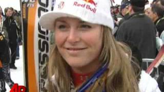 Vonn Hurts Thumb Celebrating Ski Race Win [upl. by Anyaj]