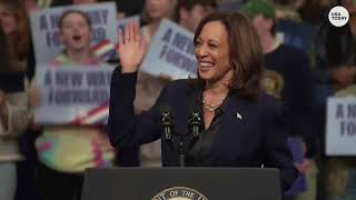 Kamala Harris tells protesters in Wisconsin that smaller Trump rally nearby [upl. by Nylirek942]