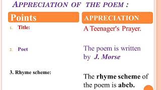 Appreciation of Poem  A Teenagers Prayer 10th STD NEW SYLLABUS [upl. by Sair]