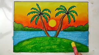 PASTEL BOYA İLE KOLAY MANZARA RESMİ easy oil pastel drawing landscape [upl. by Horst414]